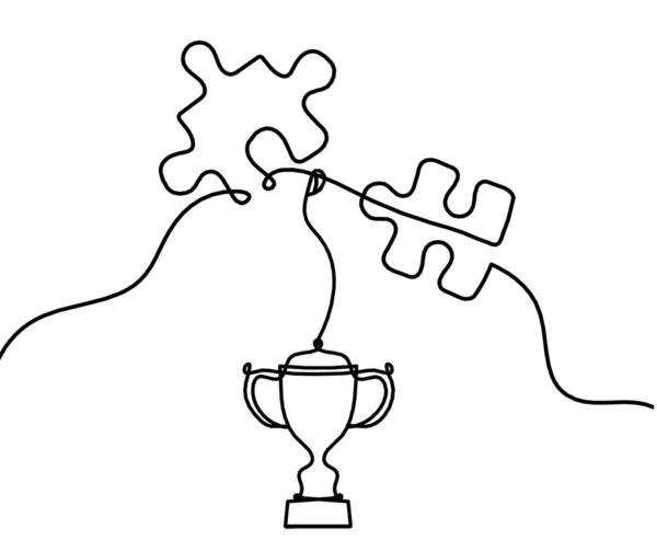 Rompecabezas Abstracto Con Trofeo Como Dibujo Línea Sobre Fondo Blanco — Vector de stock