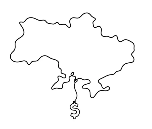 Carte Ukraine Avec Dollar Comme Dessin Trait Sur Fond Blanc — Image vectorielle