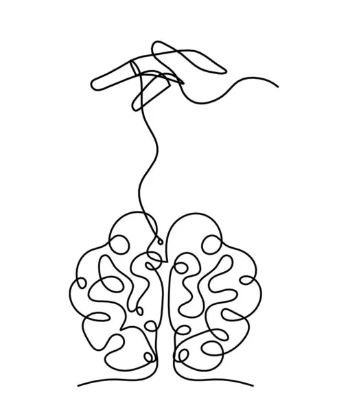 Mann Silhouette Gehirn Mit Hand Als Strichzeichnung Auf Weißem Hintergrund — Stockvektor