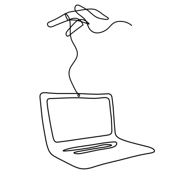 Αφηρημένο Laptop Τον Καρπό Γραμμή Σχέδιο Λευκό Φόντο — Διανυσματικό Αρχείο