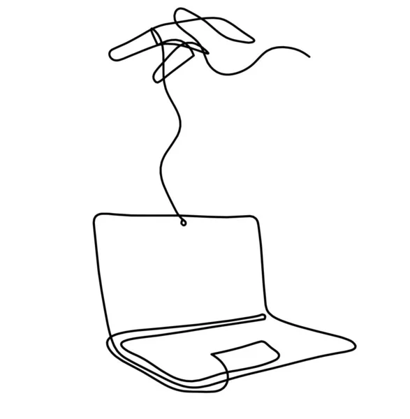 Abstrakcyjny Laptop Nadgarstkiem Jako Rysunek Linii Białym Tle — Wektor stockowy