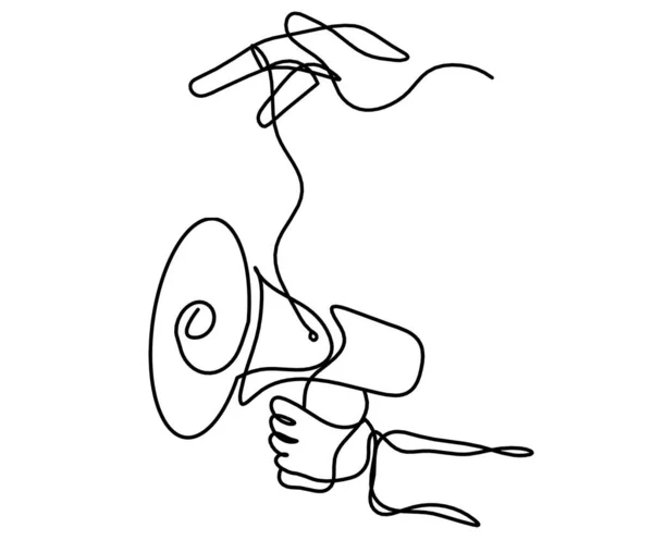 Mégaphone Abstrait Avec Main Comme Lignes Continues Dessin Sur Fond — Image vectorielle