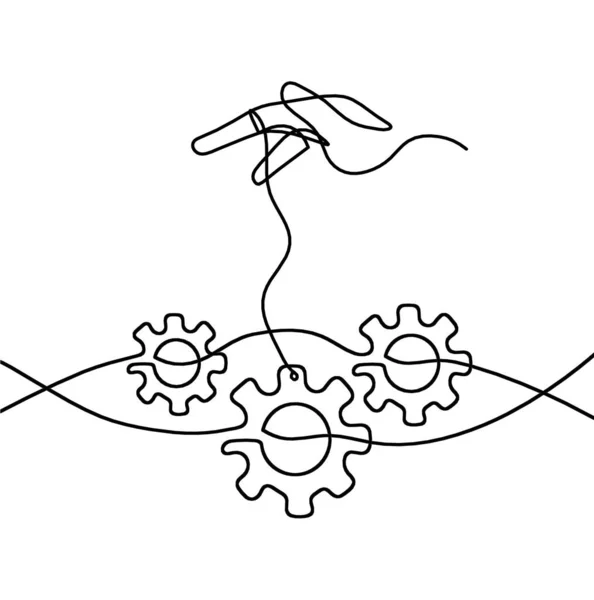 Αφηρημένη Στρογγυλά Μεταλλικά Γρανάζια Τροχούς Χέρι Σχέδιο Γραμμή Λευκό Φόντο — Διανυσματικό Αρχείο