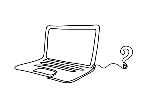 Abstrakcyjny Laptop Znakiem Zapytania Jako Rysunek Linii Białym Tle — Wektor stockowy