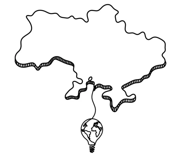 Carte Ukraine Avec Ampoule Globe Comme Dessin Ligne Sur Fond — Image vectorielle