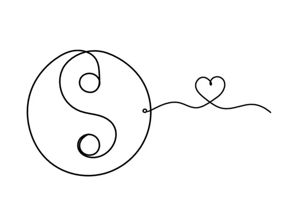 Zeichen Von Yin Und Yang Mit Herz Als Linienzeichnung Auf — Stockvektor
