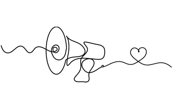 Mégaphone Abstrait Avec Cœur Comme Lignes Continues Dessinant Sur Fond — Image vectorielle