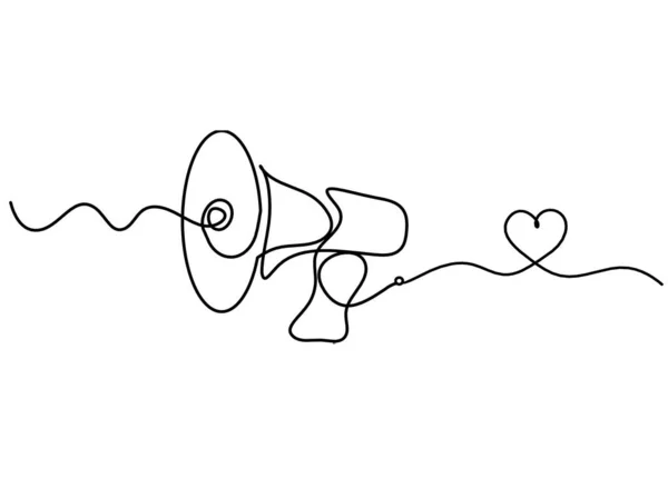 Mégaphone Abstrait Avec Cœur Comme Lignes Continues Dessinant Sur Fond — Image vectorielle