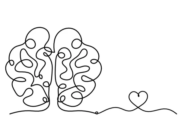 Mann Silhouette Gehirn Mit Herz Als Linienzeichnung Auf Weißem Hintergrund — Stockvektor