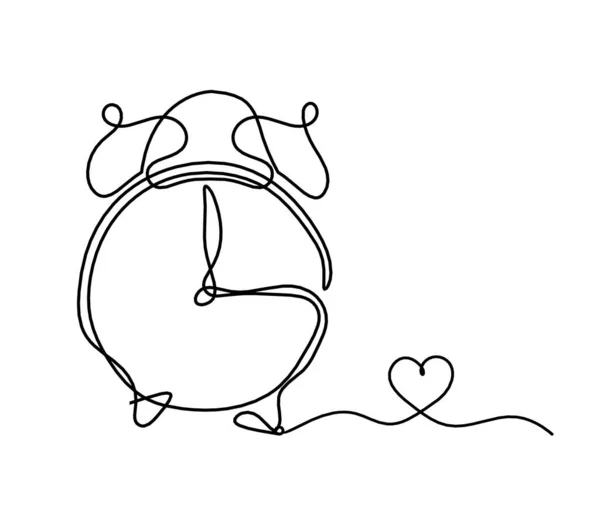 Reloj Abstracto Con Corazón Como Dibujo Línea Sobre Fondo Blanco — Vector de stock