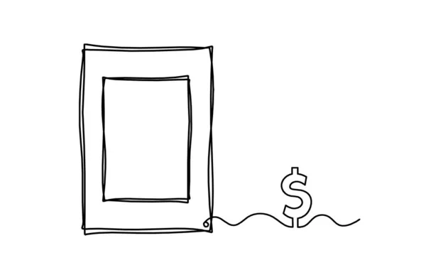 Abstrakt Bild Ram Med Dollar Som Kontinuerliga Linjer Ritning Vit — Stock vektor