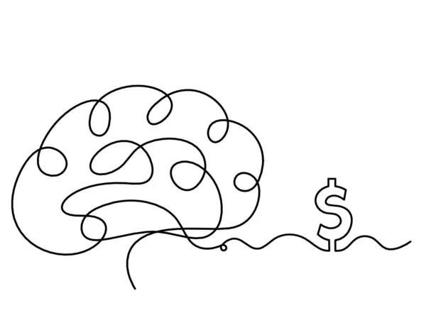 Homme Silhouette Cerveau Avec Dollar Comme Dessin Ligne Sur Fond — Image vectorielle