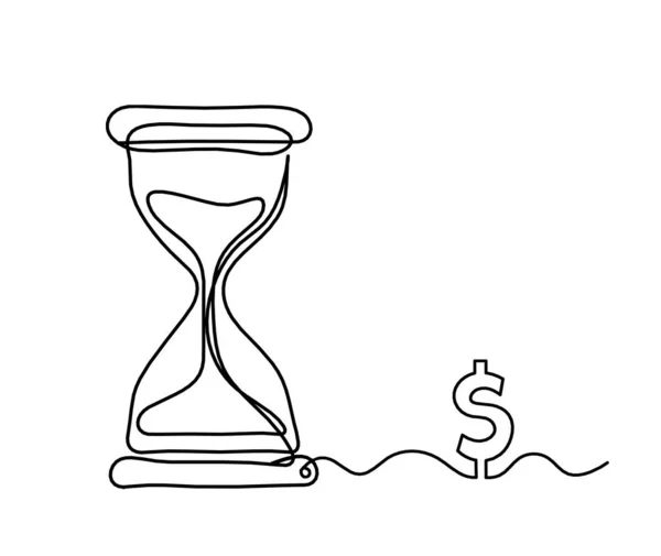 Abstrakte Uhr Mit Dollar Als Linienzeichnung Auf Weißem Hintergrund — Stockvektor