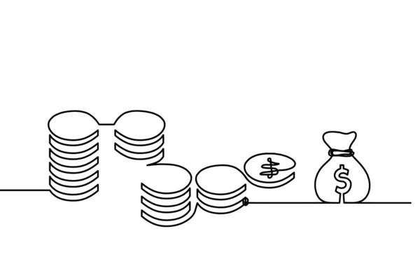 Abstraktní Mince Dolarem Jako Souvislé Čáry Kreslení Bílém Pozadí — Stockový vektor