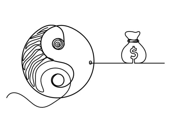 Signo Yin Yang Con Dólar Como Dibujo Línea Sobre Fondo — Vector de stock