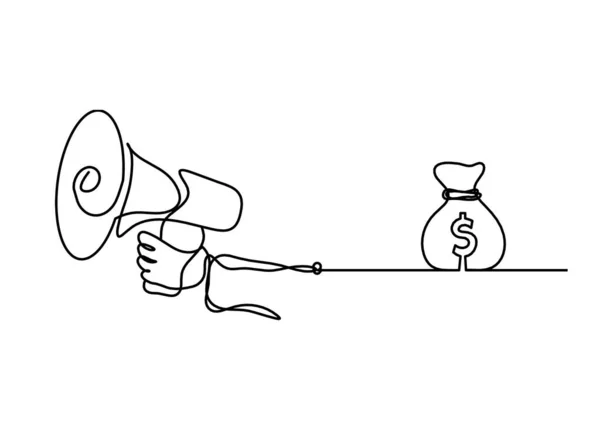 Mégaphone Abstrait Avec Dollar Comme Lignes Continues Dessin Sur Fond — Image vectorielle
