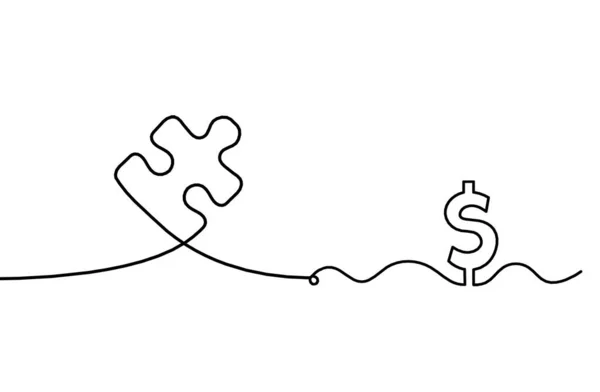 Abstraktes Puzzle Mit Dollar Als Linienzeichnung Auf Weißem Hintergrund — Stockvektor