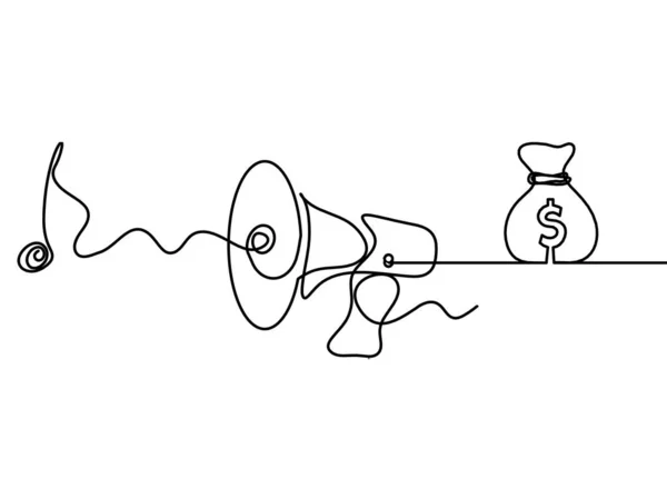 Mégaphone Abstrait Avec Dollar Comme Lignes Continues Dessin Sur Fond — Image vectorielle