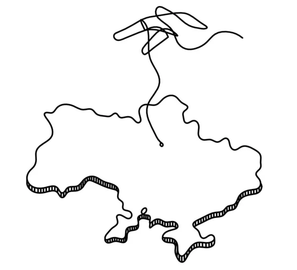 Carte Ukraine Avec Main Comme Dessin Trait Sur Fond Blanc — Image vectorielle