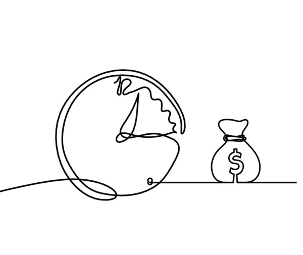 Reloj Abstracto Con Dólar Como Dibujo Línea Sobre Fondo Blanco — Vector de stock