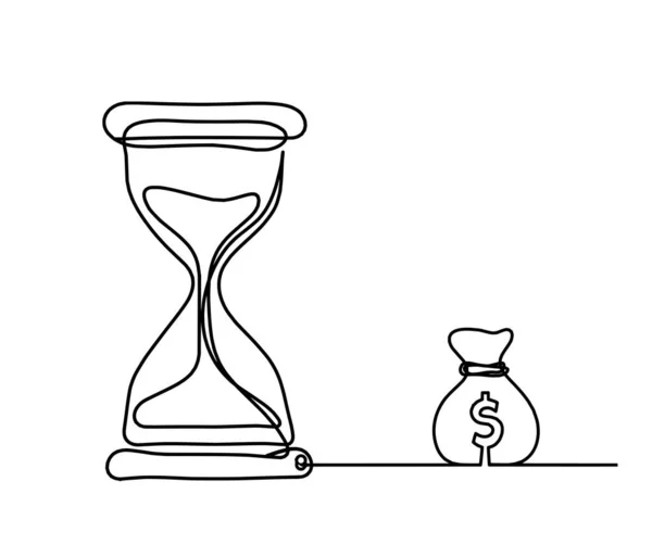 Reloj Abstracto Con Dólar Como Dibujo Línea Sobre Fondo Blanco — Vector de stock