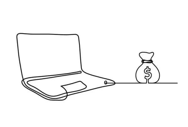 Laptop Abstrato Com Dólar Como Desenho Linha Branco Como Fundo — Vetor de Stock