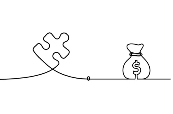 Abstraktní Skládačka Dolarem Jako Čára Kreslení Bílém Pozadí — Stockový vektor
