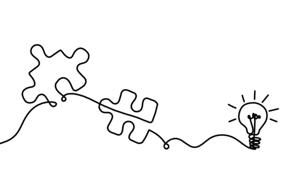 Puzzle Abstrait Avec Ampoule Comme Dessin Ligne Sur Fond Blanc — Image vectorielle