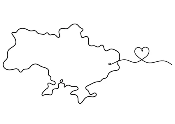 Karte Der Ukraine Mit Herz Als Strichzeichnung Auf Weißem Hintergrund — Stockvektor