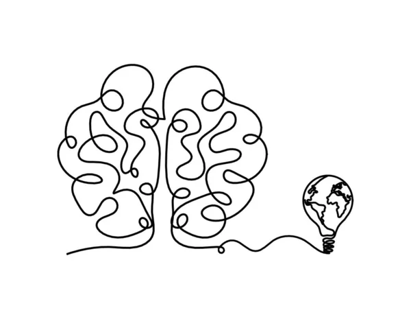 สมองเงาท หลอดไฟโลกเป นเส นวาดบนพ นหล ขาว — ภาพเวกเตอร์สต็อก