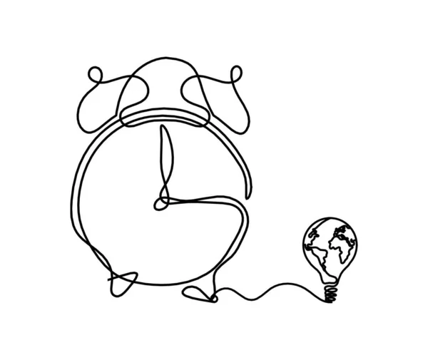 白い背景に線画として球状電球と抽象時計 — ストックベクタ