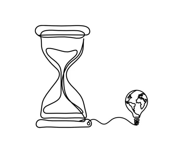 Horloge Abstraite Avec Ampoule Globe Comme Dessin Ligne Sur Fond — Image vectorielle