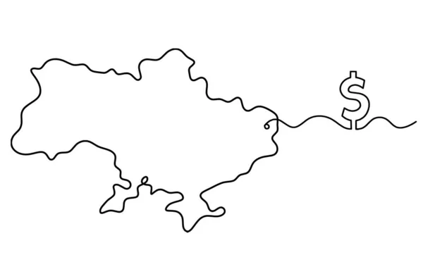 以美元为线条 以白色背景绘制的乌克兰地图 — 图库矢量图片