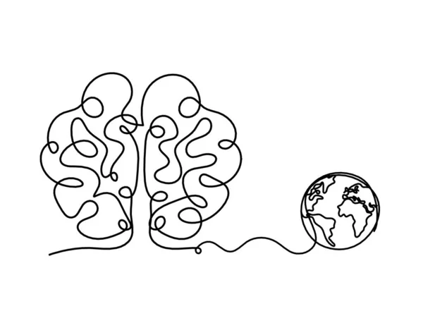 สมองเงาท โลกเป นเส นวาดบนพ นหล ขาว — ภาพเวกเตอร์สต็อก