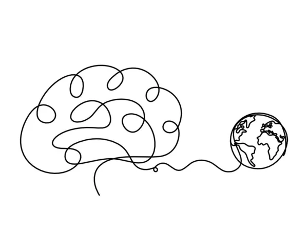 Homme Silhouette Cerveau Avec Globe Comme Dessin Ligne Sur Fond — Image vectorielle