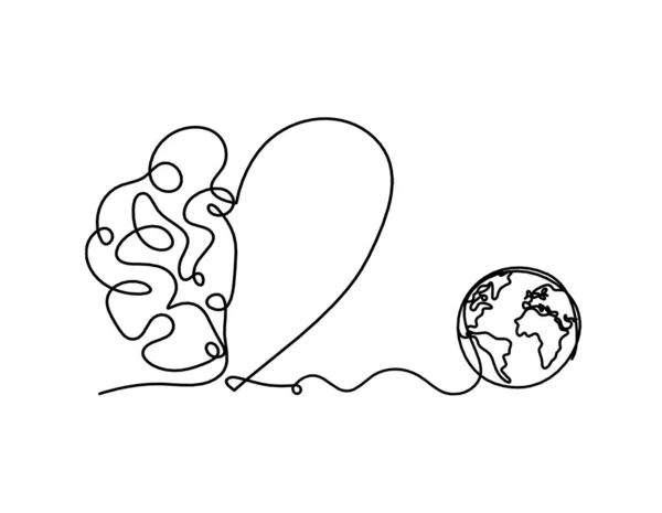 Homme Silhouette Cerveau Avec Globe Comme Dessin Ligne Sur Fond — Image vectorielle