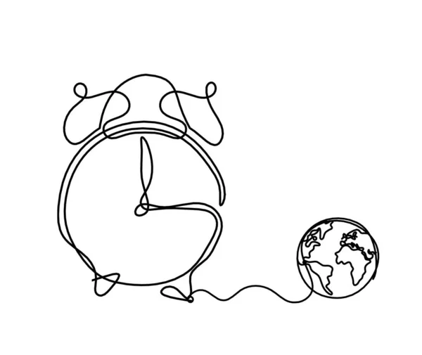 Beyaz Arkaplanda Çizgi Çizimi Olarak Dünyayı Gösteren Soyut Saat — Stok Vektör