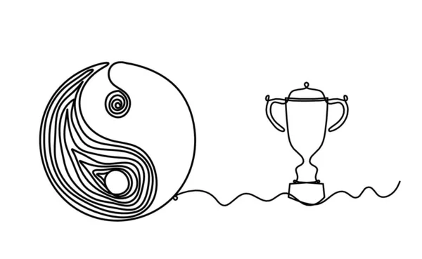 Tekenen Van Yin Yang Met Trofee Als Lijntekening Witte Achtergrond — Stockvector