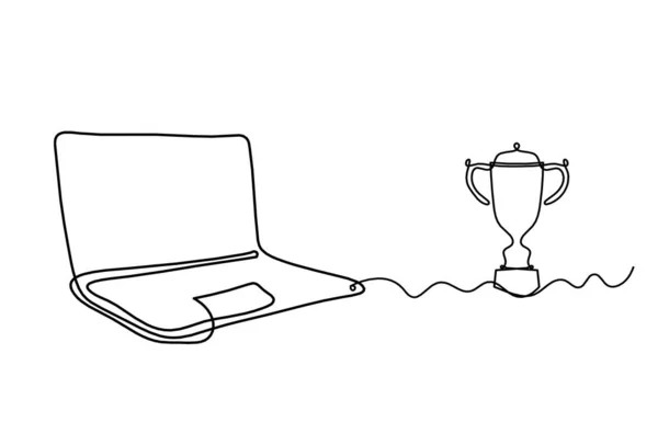 Abstrakcyjny Laptop Trofeum Jako Rysunek Linii Białym Tle — Wektor stockowy