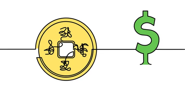 Moneda China Color Abstracto Con Jeroglíficos Garabatos Abstractos Dólar Como — Archivo Imágenes Vectoriales