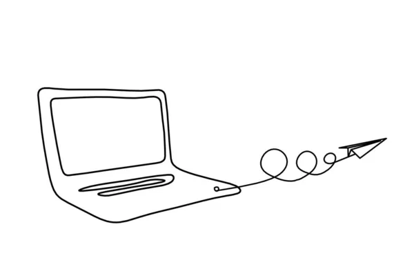 Laptop Abstrato Com Plano Papel Como Desenho Linha Branco Como — Vetor de Stock