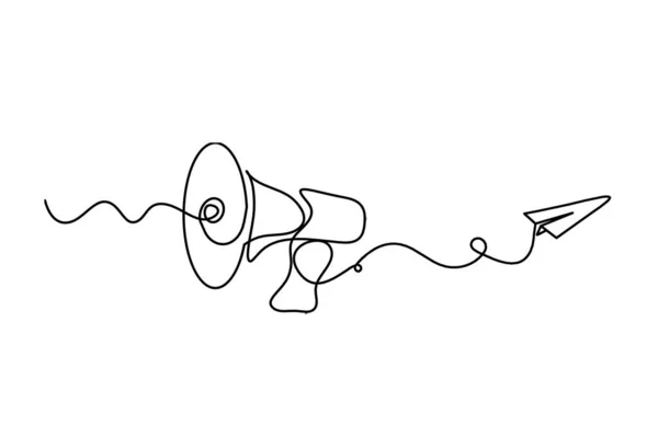 Mégaphone Abstrait Avec Plan Papier Comme Lignes Continues Dessin Sur — Image vectorielle