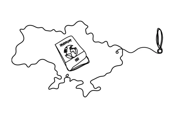 Carte Ukraine Avec Point Exclamation Comme Dessin Trait Sur Fond — Image vectorielle