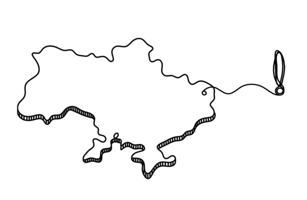 Mapa Ucrania Con Signo Exclamación Como Dibujo Línea Sobre Fondo — Archivo Imágenes Vectoriales