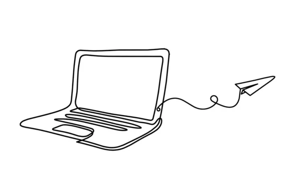 Streszczenie Laptop Płaszczyzną Papieru Jako Linia Rysunek Białym Tle — Wektor stockowy
