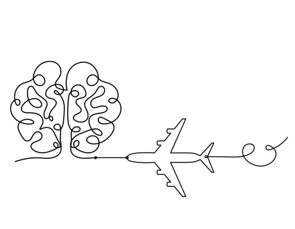 Hombre Silueta Cerebro Con Plano Como Dibujo Línea Sobre Fondo — Vector de stock