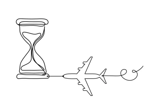 Reloj Abstracto Con Plano Como Dibujo Línea Sobre Fondo Blanco — Vector de stock
