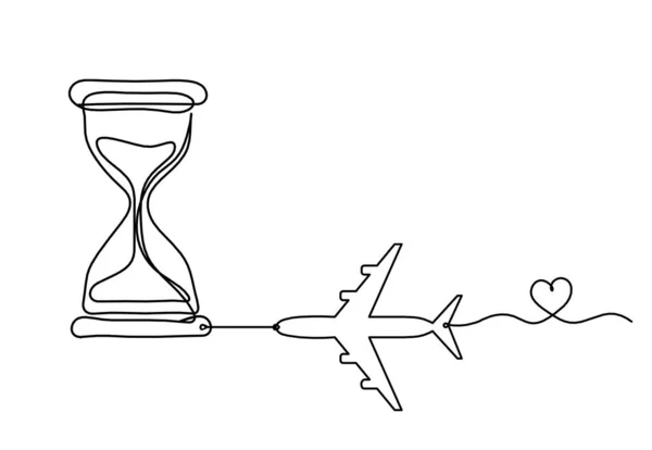 Relógio Abstrato Com Plano Como Desenho Linha Sobre Fundo Branco — Vetor de Stock