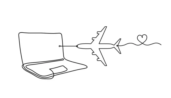 Laptop Astratto Con Piano Come Linea Disegno Bianco Come Sfondo — Vettoriale Stock
