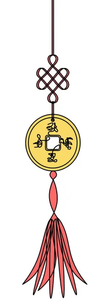 Αφηρημένο Χρώμα Κινέζικο Νόμισμα Αφηρημένα Ιερογλυφικά Doodle Και Ατελείωτες Ευοίωνο — Διανυσματικό Αρχείο